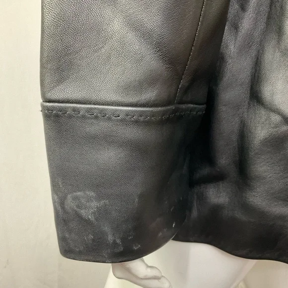 Calvin Klein Black Women's Snap Button Zip Genuine Leather Jacket Size L